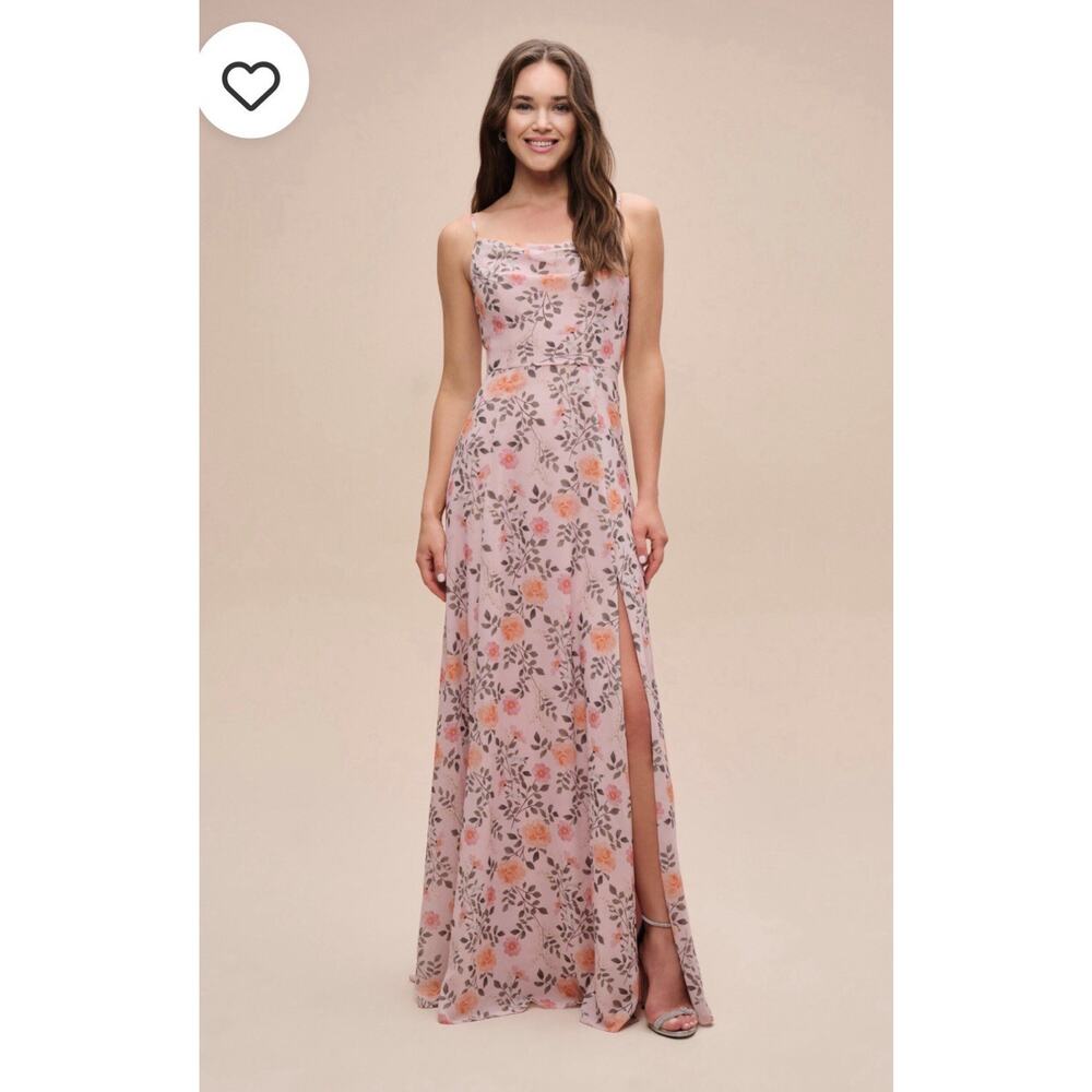 Celebrate DB Studio Cowl Neck Chiffon Dress with Front Slit Pink Floral Size 8